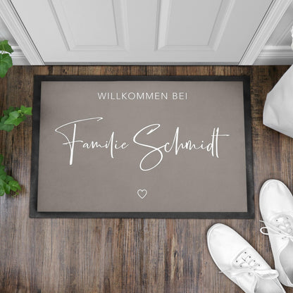 Fußmatte Familie personalisiert Willkommen Wohnung Einweihungsgeschenk Geschenk zum Einzug Richtfest Schmutzfangmatte für Innen 60x40 cm