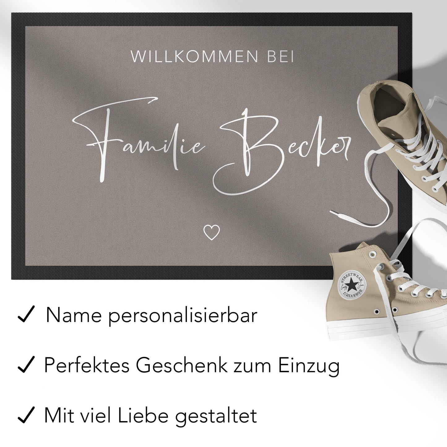 Fußmatte Familie personalisiert Willkommen Wohnung Einweihungsgeschenk Geschenk zum Einzug Richtfest Schmutzfangmatte für Innen 60x40 cm
