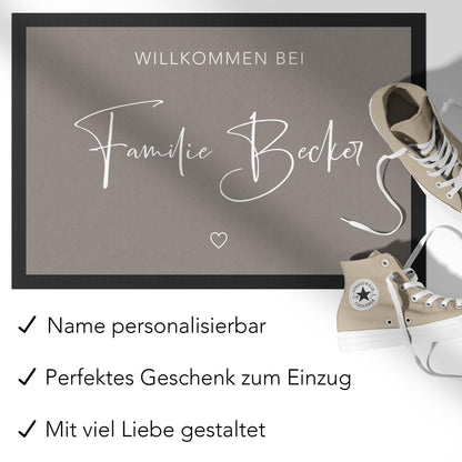 Fußmatte Familie personalisiert Willkommen Wohnung Einweihungsgeschenk Geschenk zum Einzug Richtfest Schmutzfangmatte für Innen 60x40 cm
