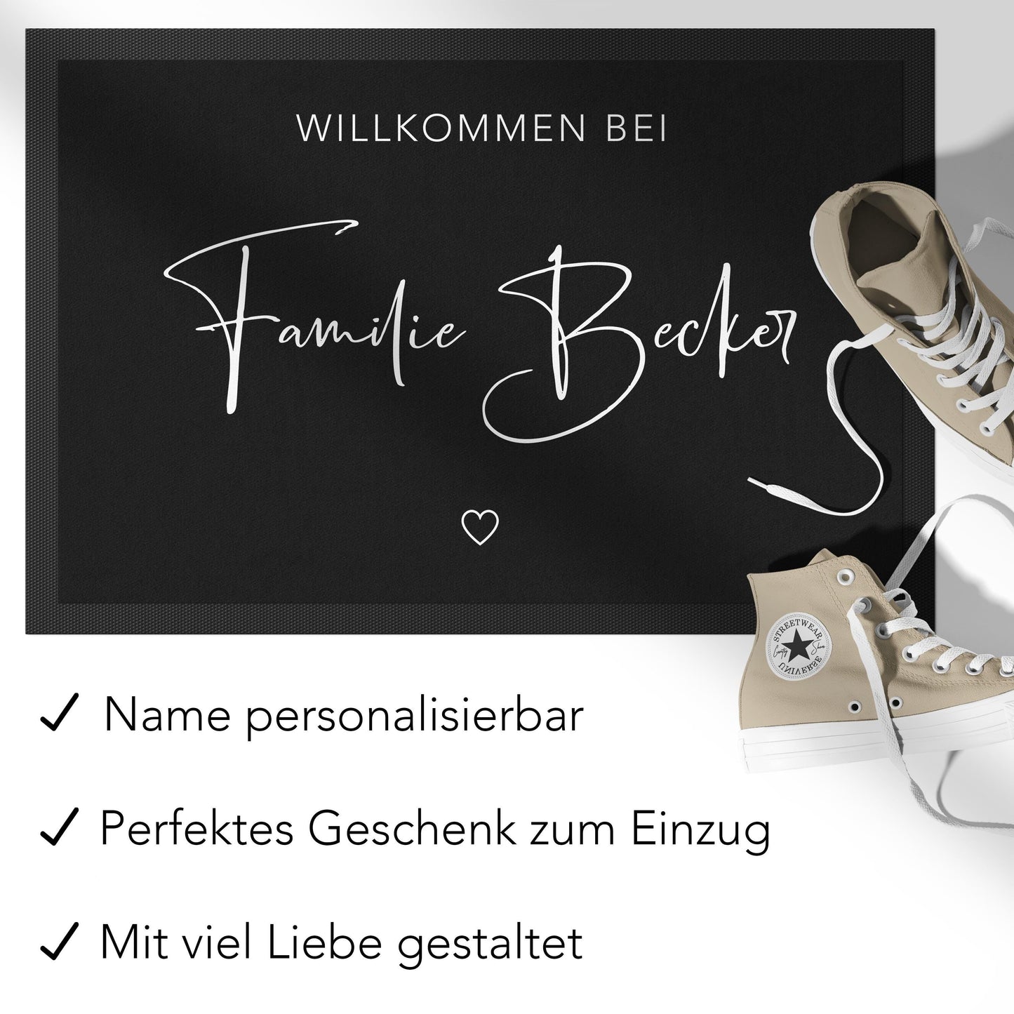 Fußmatte Familie personalisiert Willkommen Wohnung Einweihungsgeschenk Geschenk zum Einzug Richtfest Schmutzfangmatte für Innen 60x40 cm