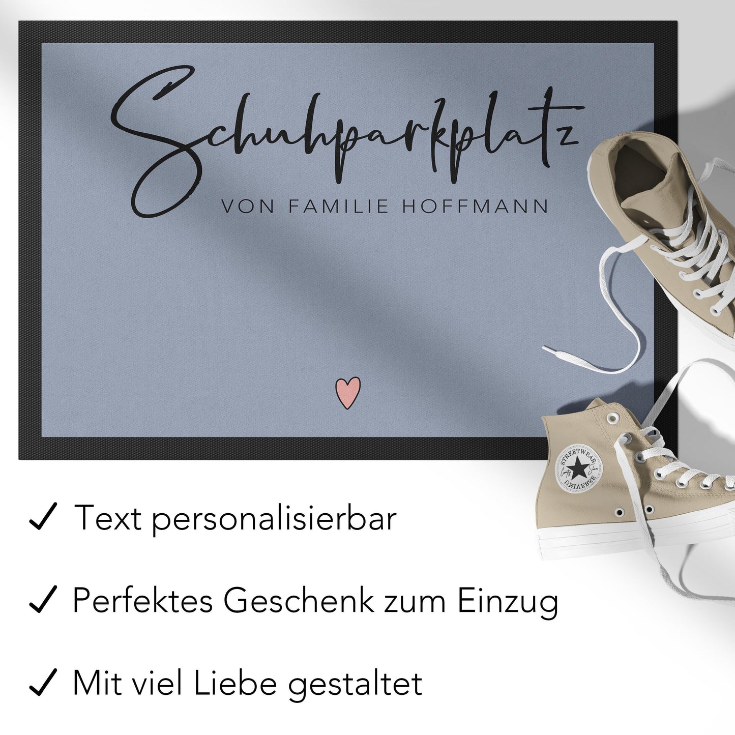 Schuhparkplatz Fußmatte personalisiert Schuhmatte Geschenk Familie Einzugsgeschenk Wohnung Fußabtreter Schmutzfangmatte für Innen 60x40 cm