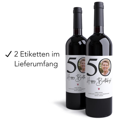 50. Geburtstag Geschenk Weinetiketten personalisierte Flaschenetiketten Foto Geburtstagsgeschenk Etiketten selbstklebend 2 Stück | 10x12 cm