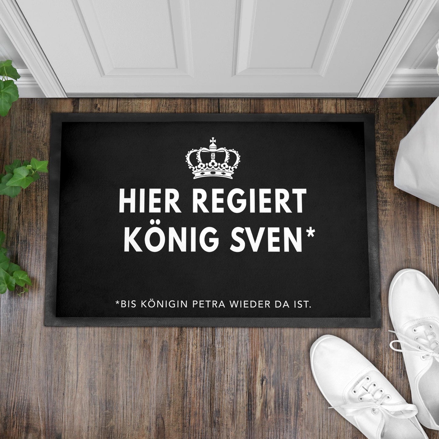 Lustige Fußmatte personalisiert König Königin Wohnung Einweihungsgeschenk witzig Geschenk zum Einzug Schmutzfangmatte für Innen 60x40 cm