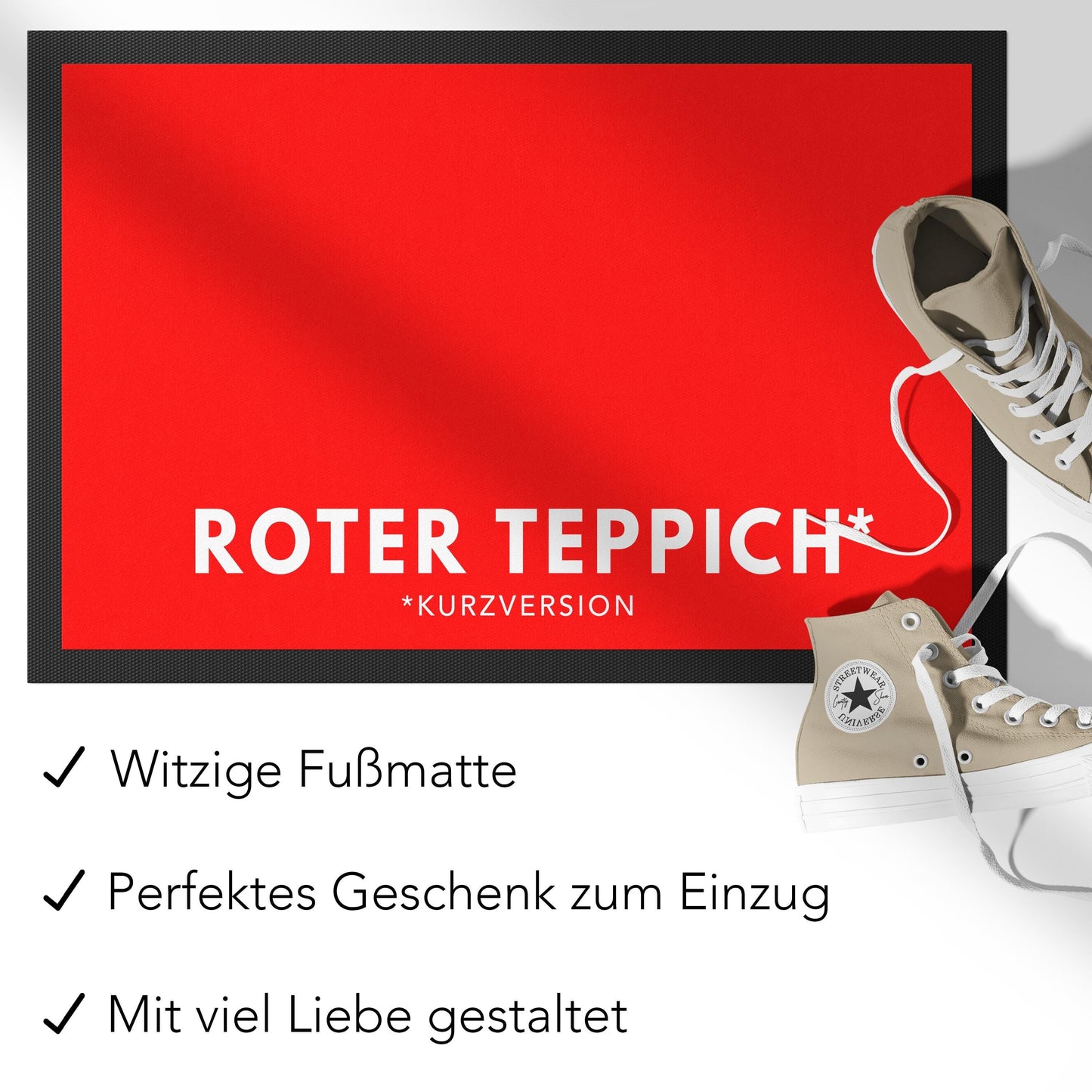Roter Teppich Fußmatte Innen lustig Geschenk witzige Schmutzfangmatte Rot Einweihungsgeschenk Wohnung Fußabtreter für Innen 60x40 cm