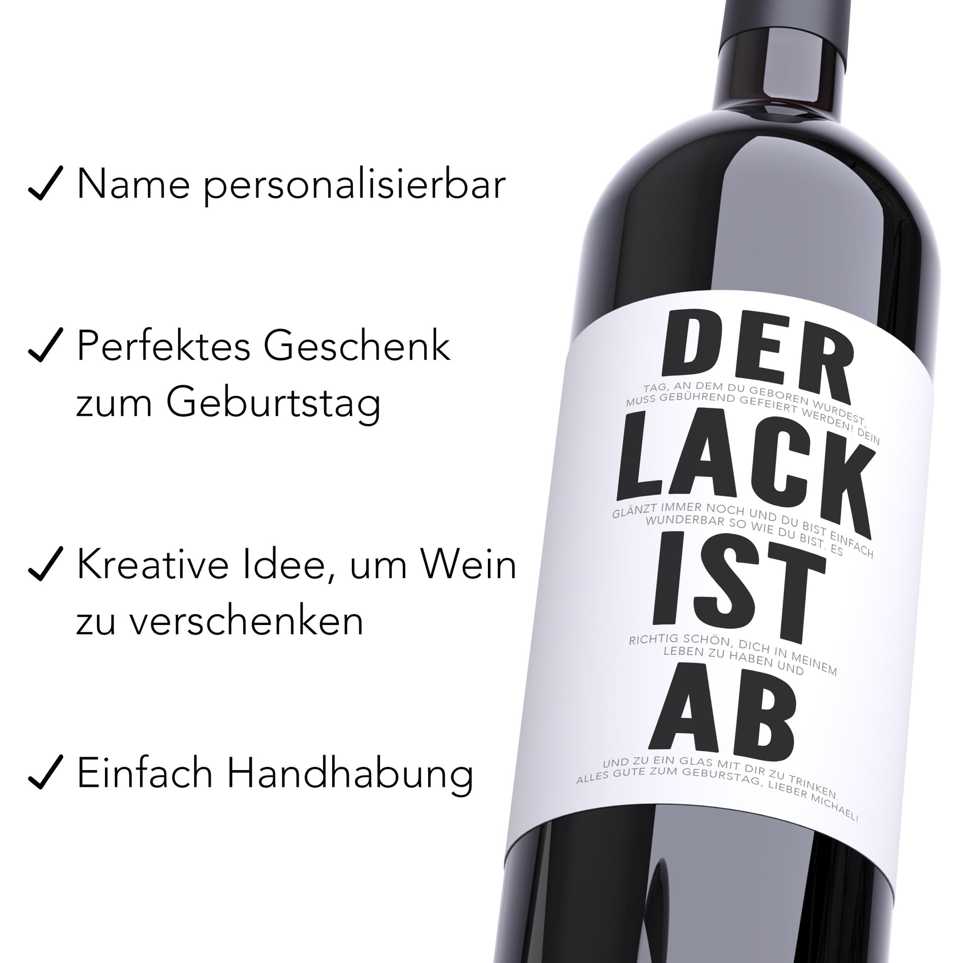 Geburtstagsgeschenk Frau Flaschenetiketten personalisiert "Der Lack ist ab" Geburtstag Geschenk Etiketten selbstklebend 2 Stück | 10x12 cm