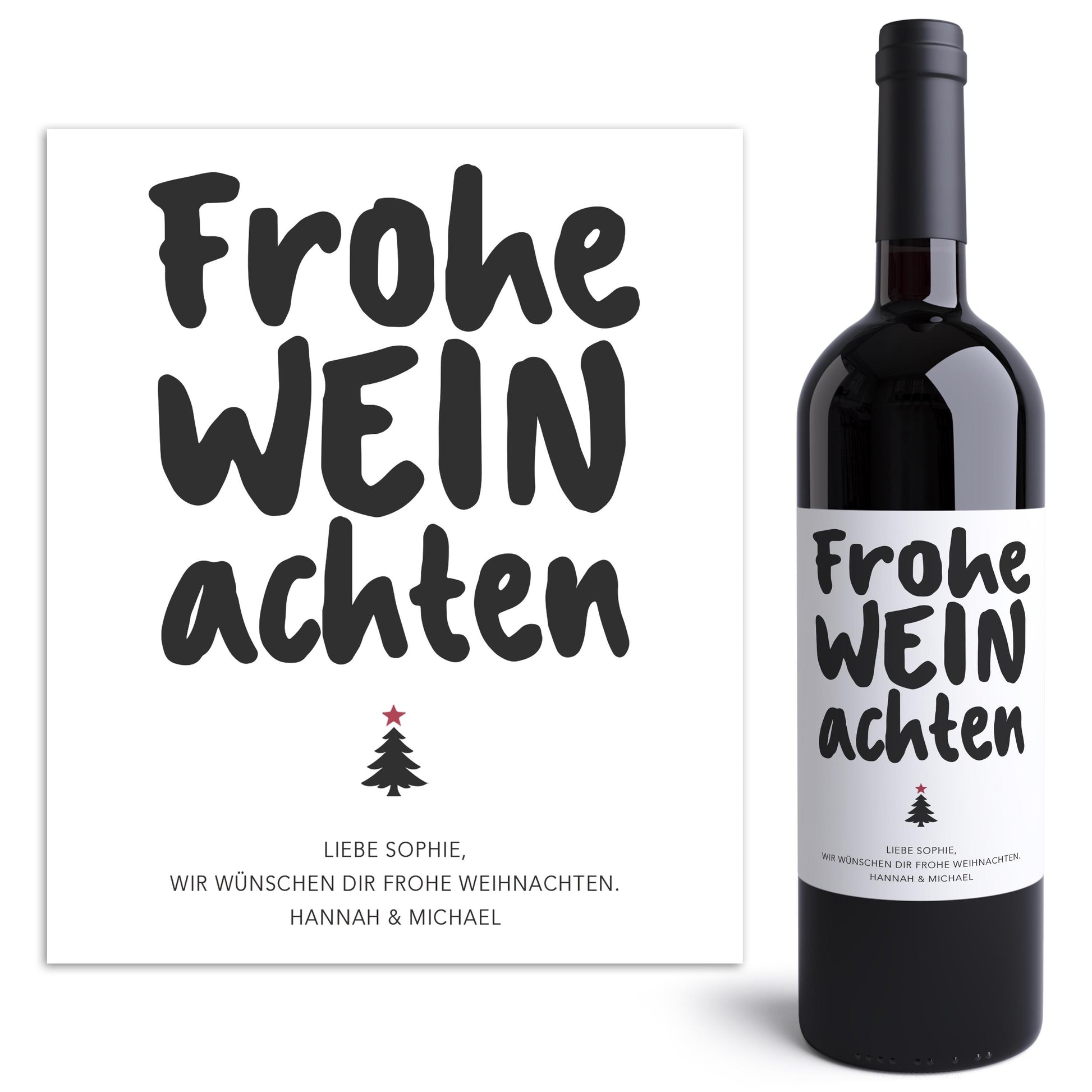 Frohe Weihnachten Weinetiketten personalisierte Flaschenetiketten Weihnachtsgeschenk Geschenk Wein Etiketten selbstklebend 2 Stk. | 10x12 cm