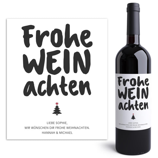 Frohe Weihnachten Weinetiketten personalisierte Flaschenetiketten Weihnachtsgeschenk Geschenk Wein Etiketten selbstklebend 2 Stk. | 10x12 cm