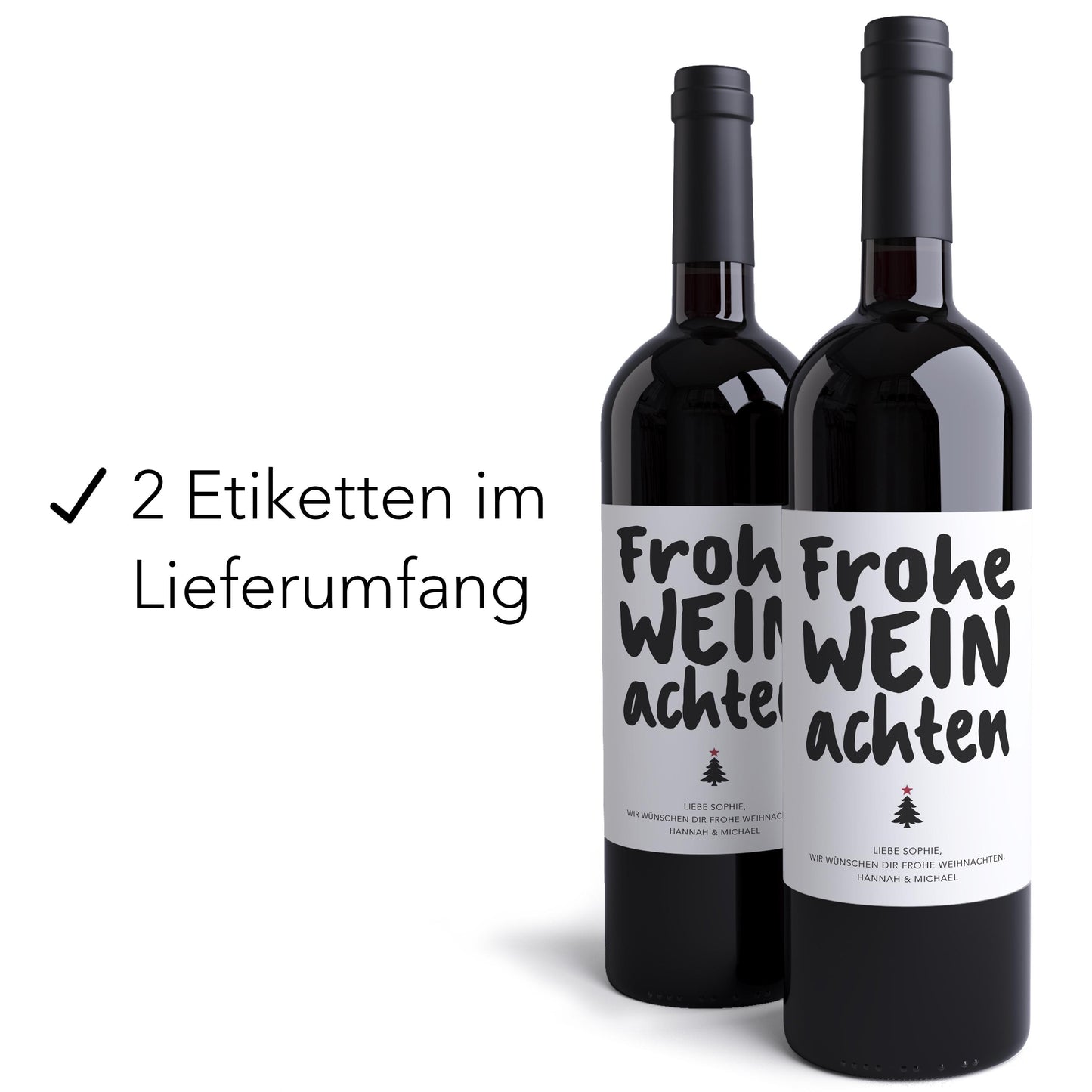 Frohe Weihnachten Weinetiketten personalisierte Flaschenetiketten Weihnachtsgeschenk Geschenk Wein Etiketten selbstklebend 2 Stk. | 10x12 cm