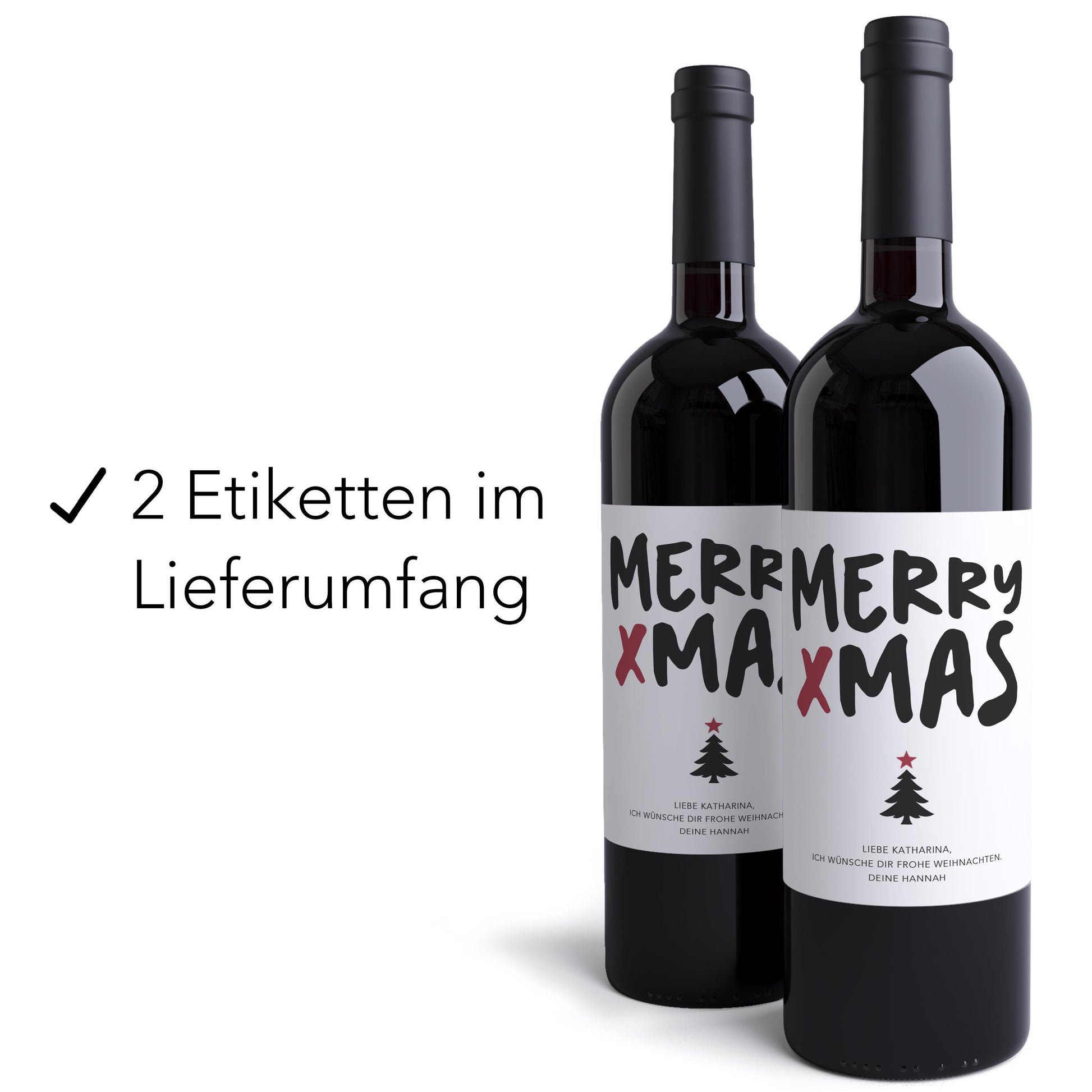 Weihnachten personalisierte Flaschenetiketten Merry Christmas Weihnachtsgeschenk Geschenk Wein Etiketten selbstklebend 2 Stk. | 10x12 cm