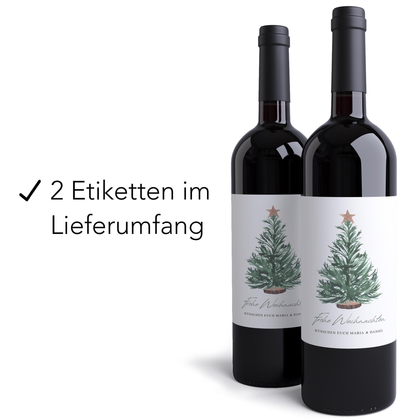 Weihnachtsgeschenk Weinetiketten personalisiert Weihnachtsbaum Weihnachten Geschenk Wein Etiketten selbstklebend 2 Stk. | 10x12 cm