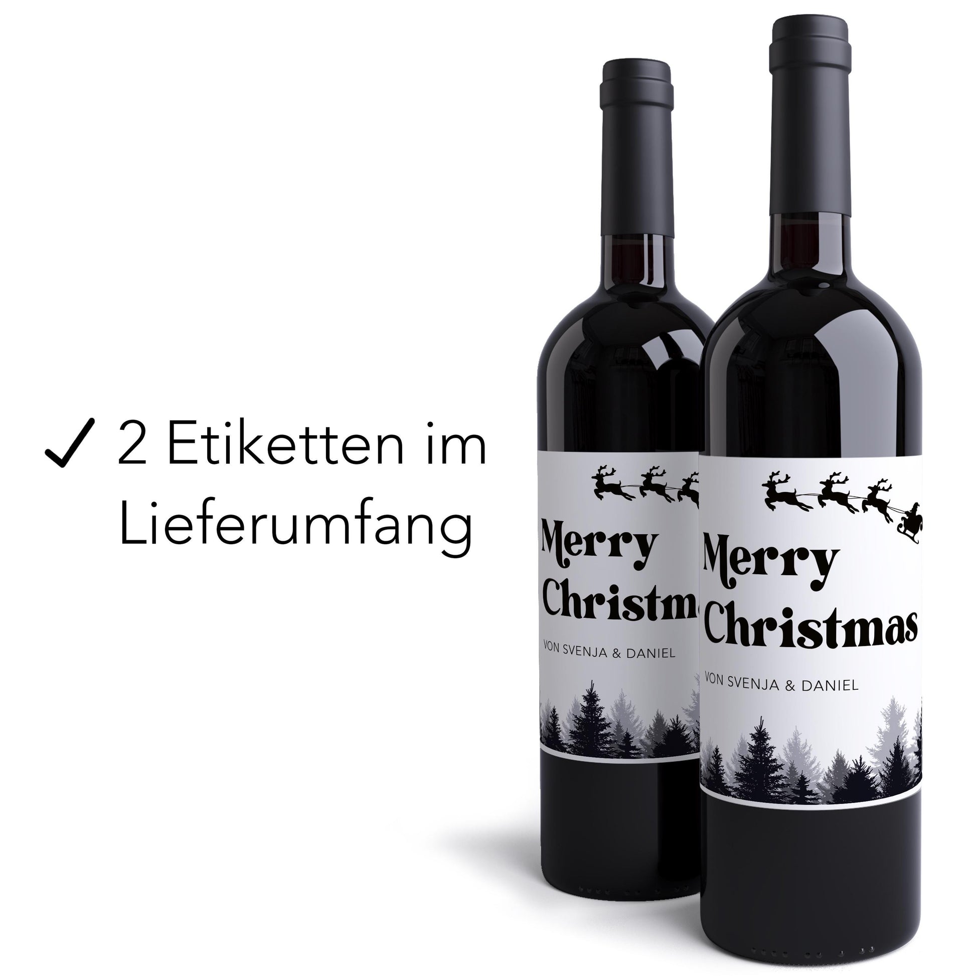 Merry Christmas Weihnachten Flaschenetiketten personalisiert Weihnachtsgeschenk Geschenk Wein Etiketten selbstklebend 2 Stk. | 10x12 cm