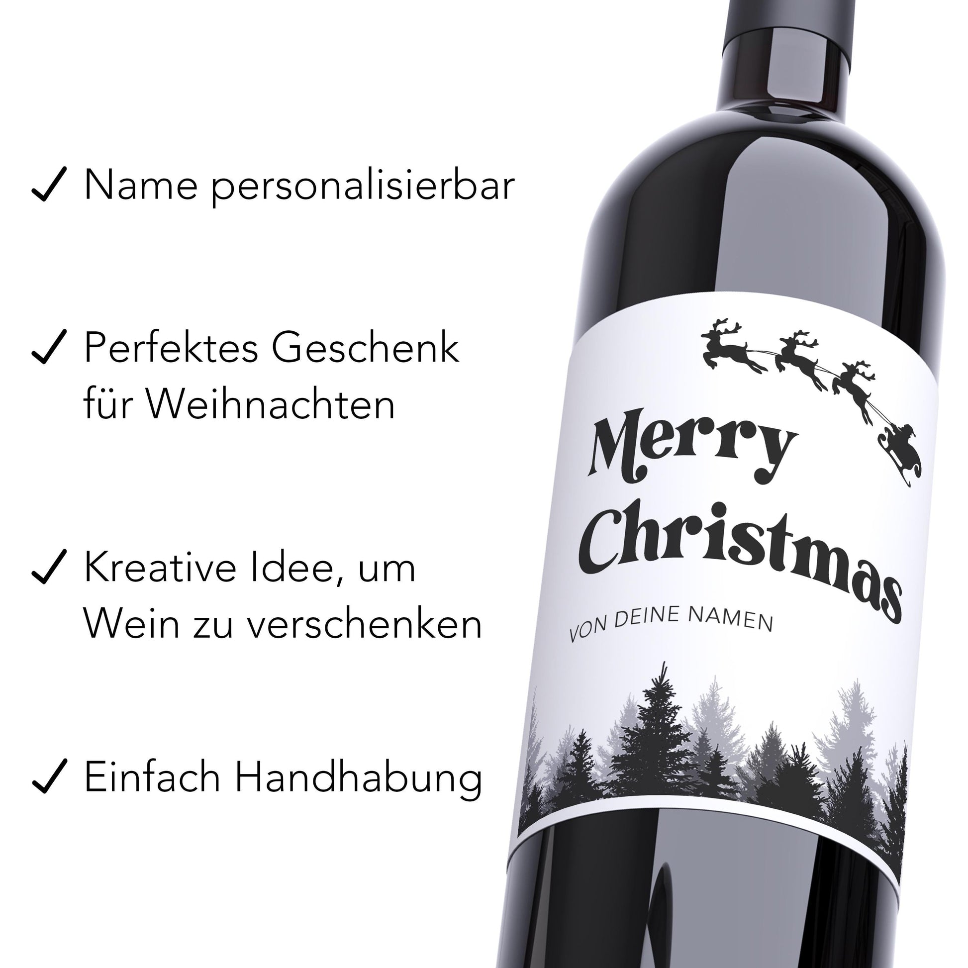 Merry Christmas Weihnachten Flaschenetiketten personalisiert Weihnachtsgeschenk Geschenk Wein Etiketten selbstklebend 2 Stk. | 10x12 cm