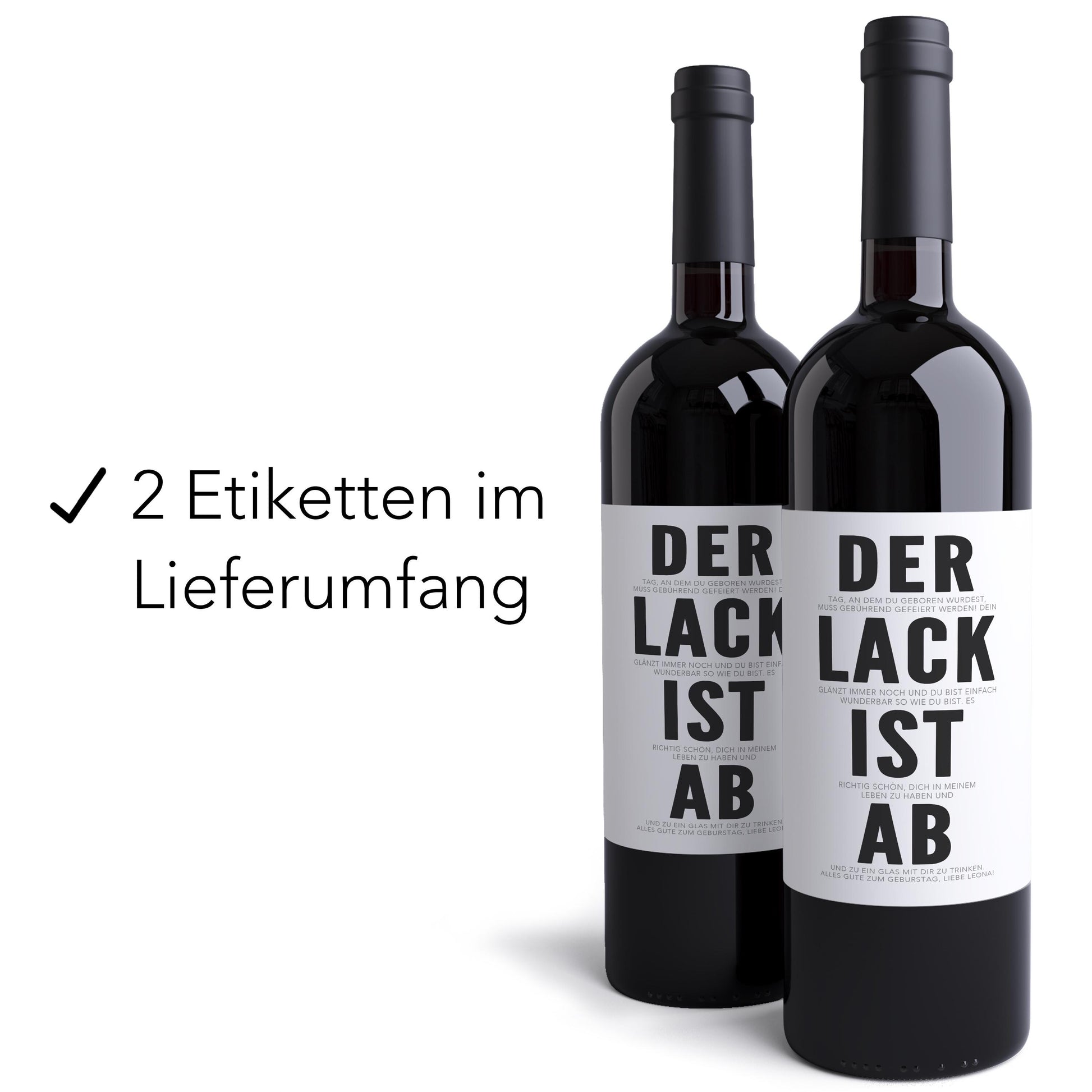 Geburtstagsgeschenk Frau Flaschenetiketten personalisiert "Der Lack ist ab" Geburtstag Geschenk Etiketten selbstklebend 2 Stück | 10x12 cm