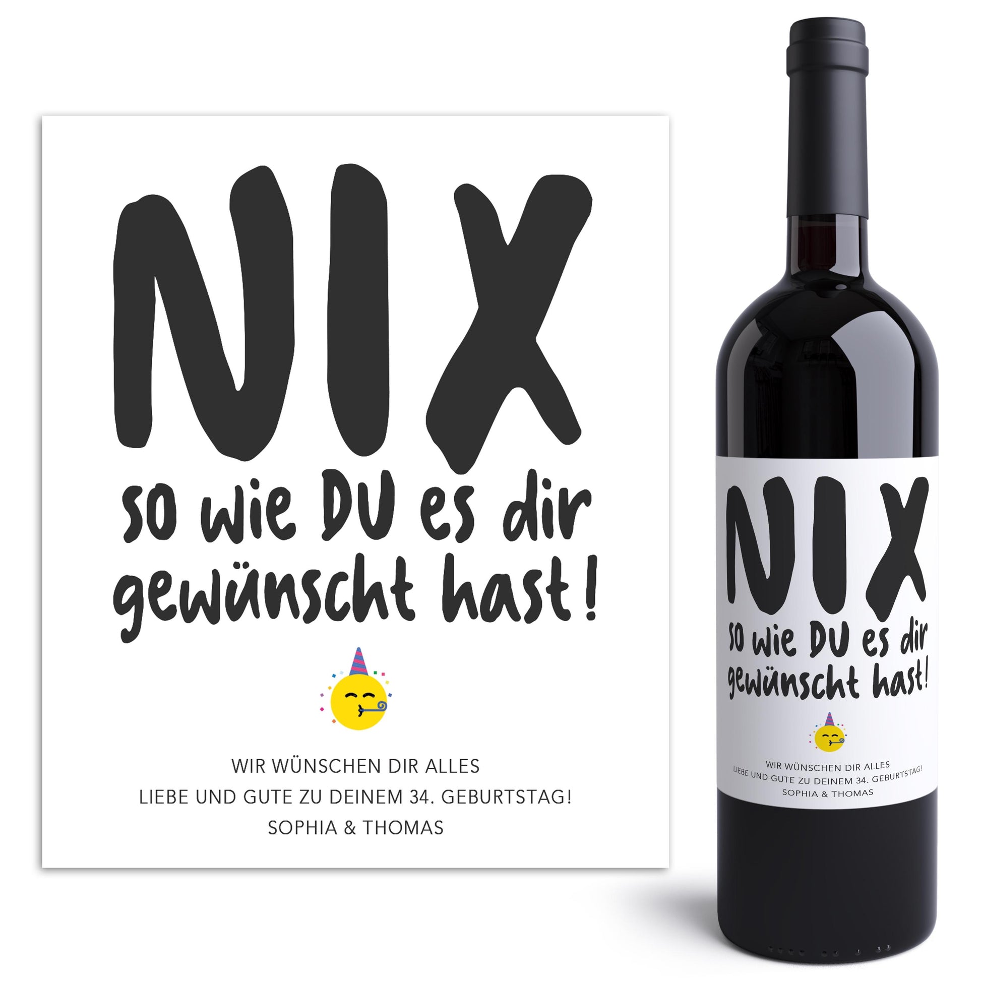 Nix Geldgeschenk Geburtstag personalisierte Wein Flaschenetiketten Nichts Geburtstagsgeschenk Etiketten selbstklebend 2 Stk. | 10x12 cm