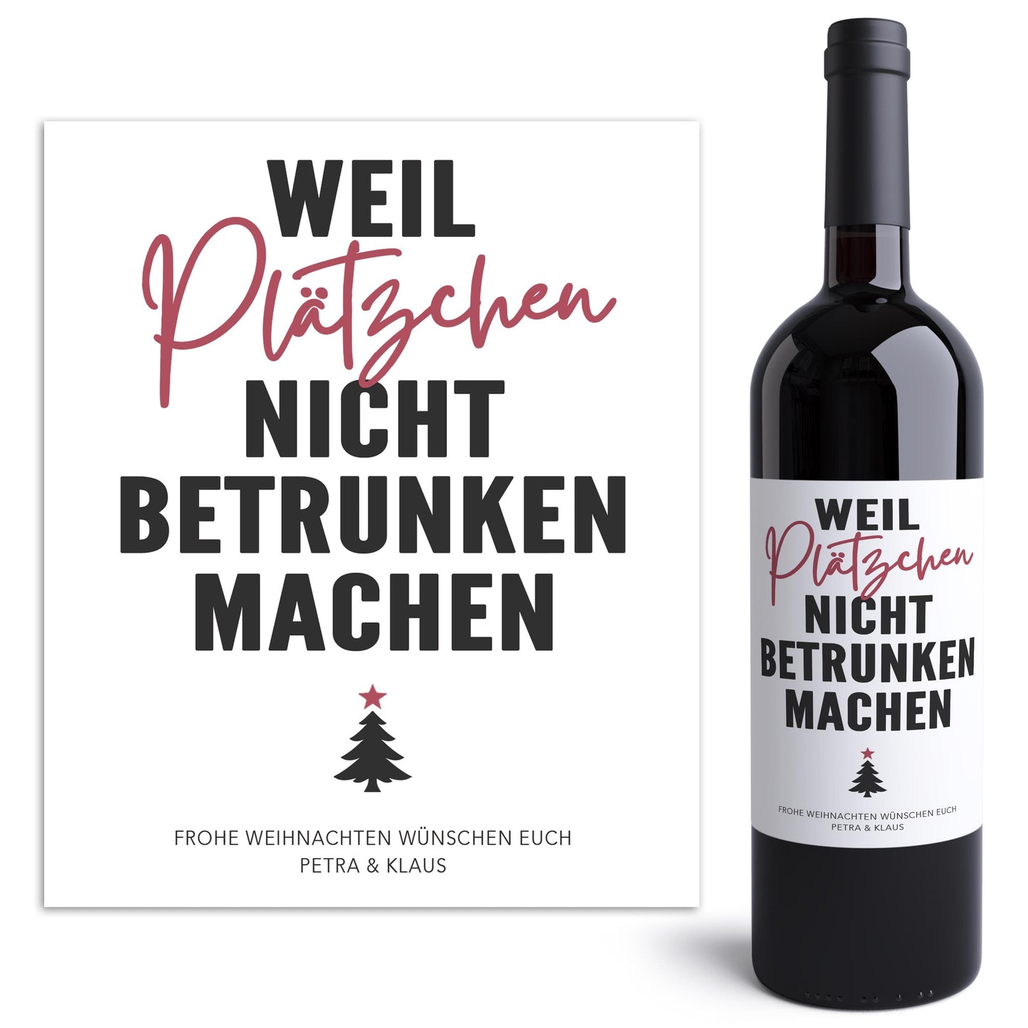 Weinetiketten Weihnachten personalisierte Flaschenetiketten Weihnachtsgeschenk Geschenk Wein Etiketten selbstklebend 2 Stück | 10x12 cm