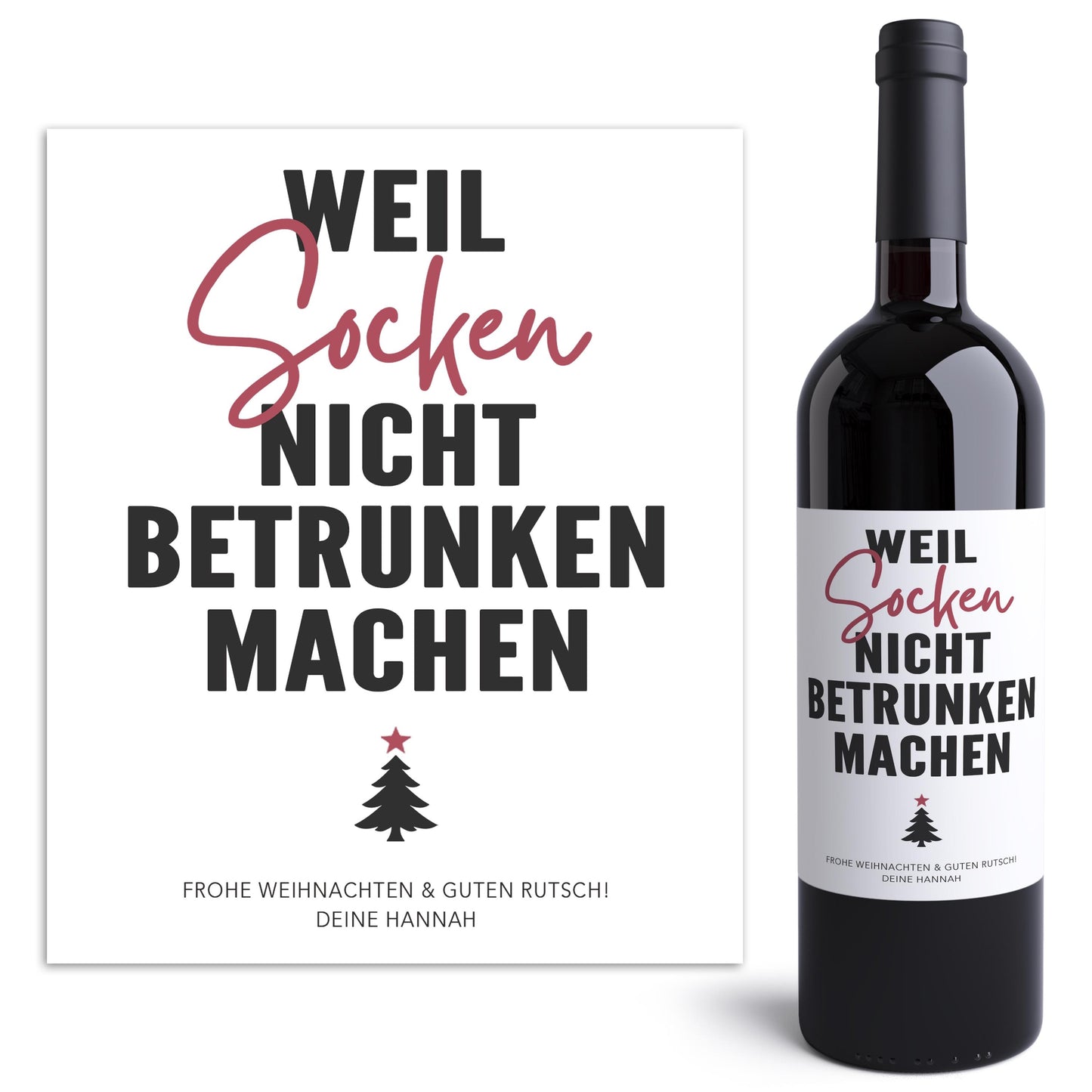 Weihnachten Weinetiketten personalisierte Flaschenetiketten Weihnachtsgeschenk Geschenk Wein Etiketten selbstklebend 2 Stück | 10x12 cm