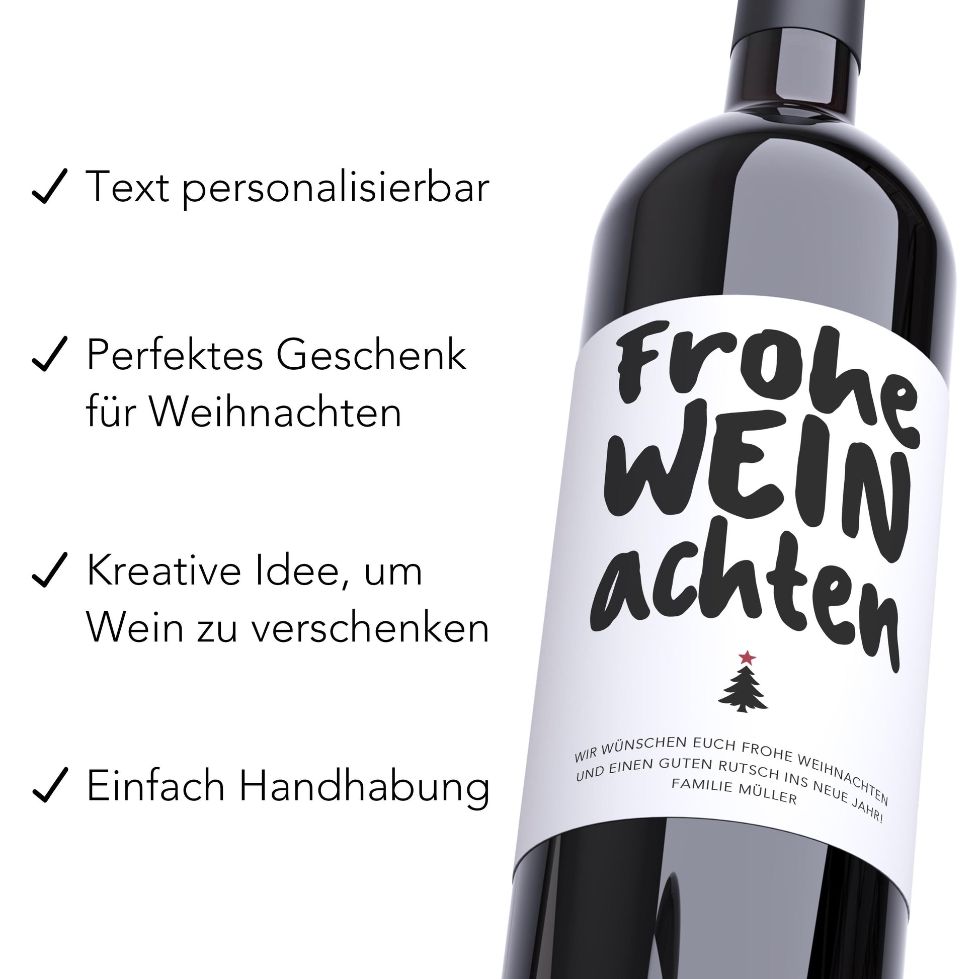 Frohe Weihnachten Weinetiketten personalisierte Flaschenetiketten Weihnachtsgeschenk Geschenk Wein Etiketten selbstklebend 2 Stk. | 10x12 cm