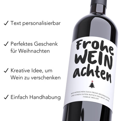 Frohe Weihnachten Weinetiketten personalisierte Flaschenetiketten Weihnachtsgeschenk Geschenk Wein Etiketten selbstklebend 2 Stk. | 10x12 cm