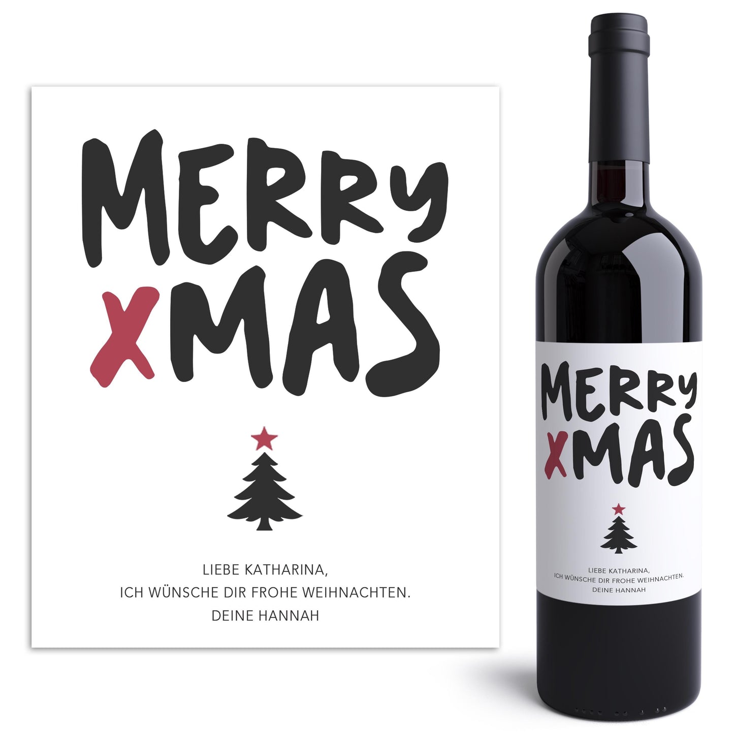 Weihnachten personalisierte Flaschenetiketten Merry Christmas Weihnachtsgeschenk Geschenk Wein Etiketten selbstklebend 2 Stk. | 10x12 cm