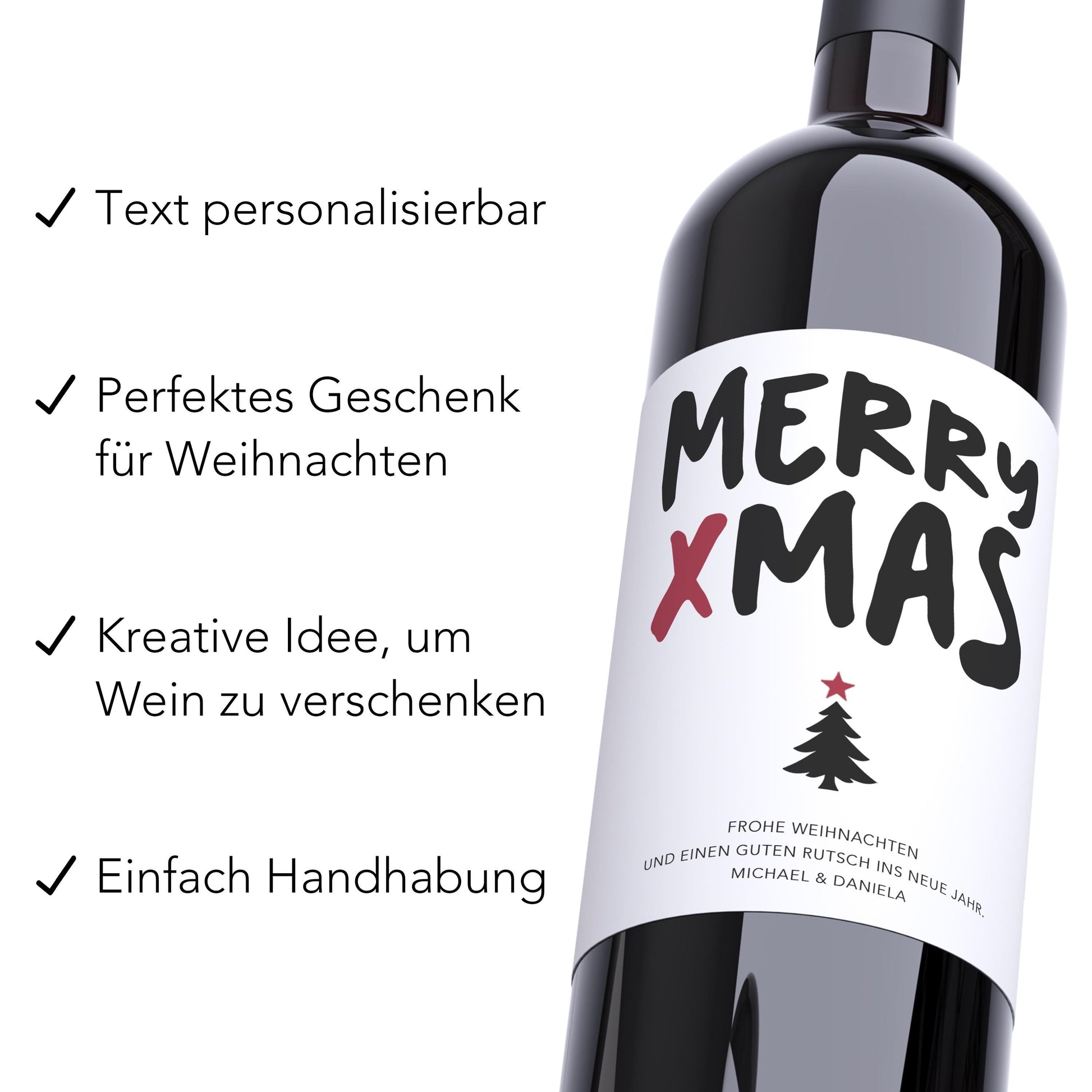 Weihnachten personalisierte Flaschenetiketten Merry Christmas Weihnachtsgeschenk Geschenk Wein Etiketten selbstklebend 2 Stk. | 10x12 cm