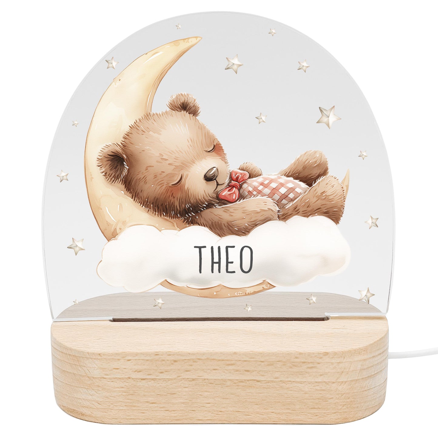 Nachtlicht Baby Kinder personalisiert Geschenk zur Geburt Babyzimmer Deko Bär Kinderzimmer Nachtlampe Inkl. Holzfuß & Netzteil