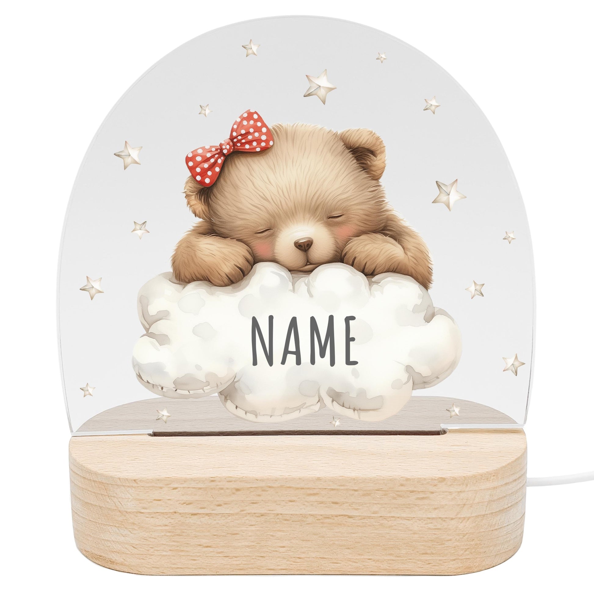 Nachtlicht Baby Kinder personalisiert Geschenk zur Geburt Babyzimmer Deko Bär Kinderzimmer Nachtlampe Inkl. Holzfuß & Netzteil