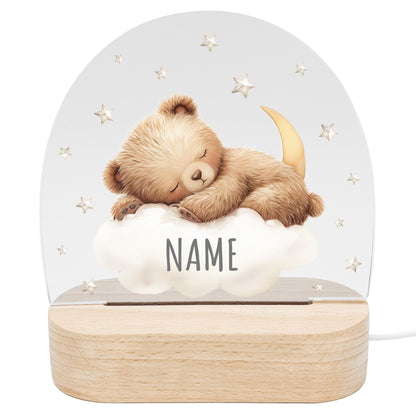Nachtlicht Baby Kinder personalisiert Geschenk zur Geburt Babyzimmer Deko Bär Kinderzimmer Nachtlampe Inkl. Holzfuß & Netzteil