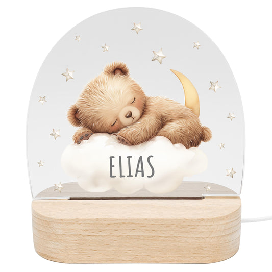 Nachtlicht Baby Kinder personalisiert Geschenk zur Geburt Babyzimmer Deko Bär Kinderzimmer Nachtlampe Inkl. Holzfuß & Netzteil