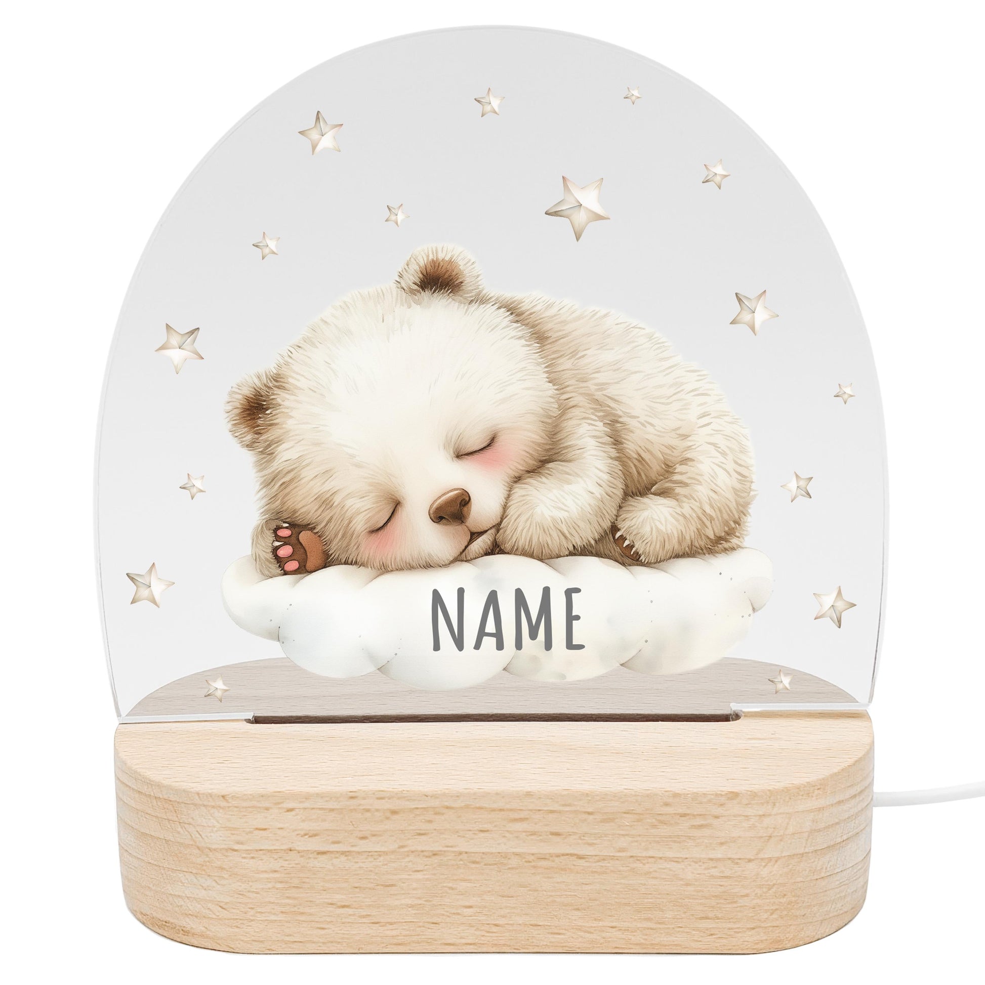 Nachtlicht Baby Kinder personalisiert Geschenk zur Geburt Babyzimmer Deko Bär Kinderzimmer Nachtlampe Inkl. Holzfuß & Netzteil