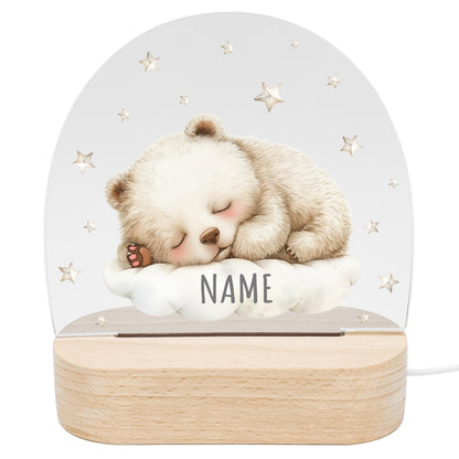 Nachtlicht Baby Kinder personalisiert Geschenk zur Geburt Babyzimmer Deko Bär Kinderzimmer Nachtlampe Inkl. Holzfuß & Netzteil