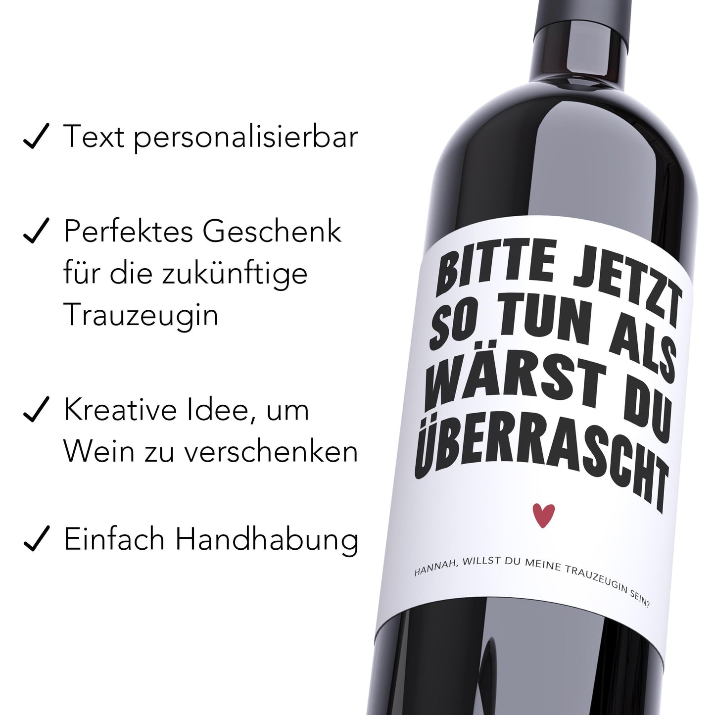 Trauzeugen fragen Weinetiketten personalisiert Willst du meine Trauzeugin sein Geschenk Wein Etiketten selbstklebend 2 Stk. | 10x12 cm