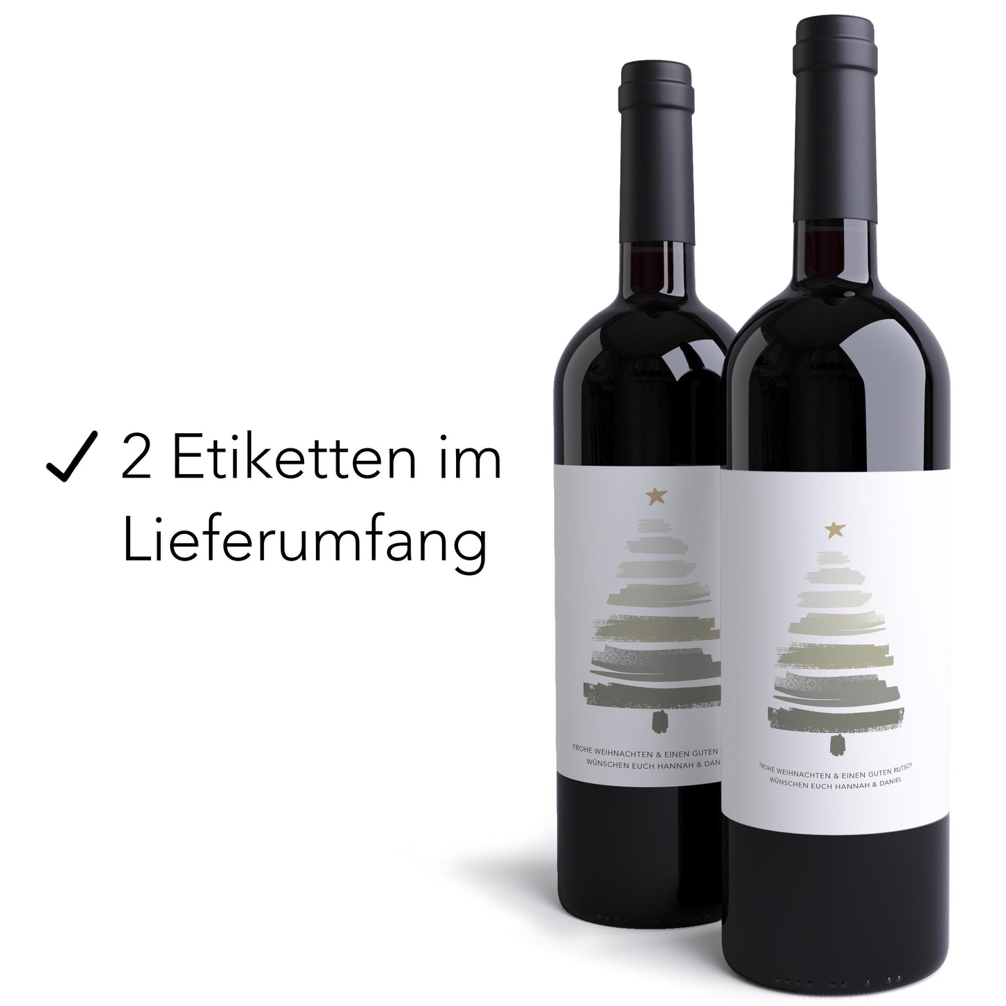 Weihnachten Weinetiketten personalisiert Weihnachtsbaum Weihnachtsgeschenk Geschenk Wein Etiketten selbstklebend 2 Stk. | 10x12 cm