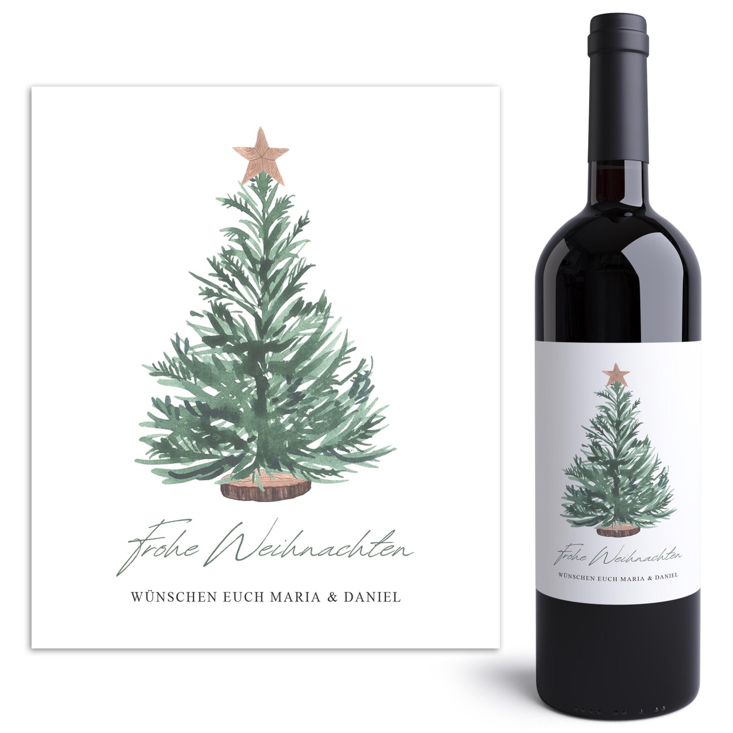 Weihnachtsgeschenk Weinetiketten personalisiert Weihnachtsbaum Weihnachten Geschenk Wein Etiketten selbstklebend 2 Stk. | 10x12 cm