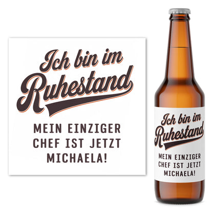 Rente Geschenk Mann Bieretiketten personalisiert Flaschenetikett Bier Rentner Ruhestand selbstklebende Etiketten 2 Stück | 9x9 cm