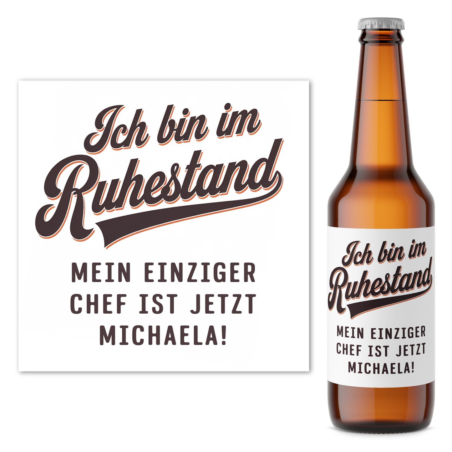 Rente Geschenk Mann Bieretiketten personalisiert Flaschenetikett Bier Rentner Ruhestand selbstklebende Etiketten 2 Stück | 9x9 cm