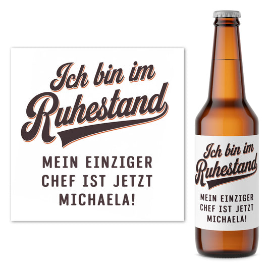 Rente Geschenk Mann Bieretiketten personalisiert Flaschenetikett Bier Rentner Ruhestand selbstklebende Etiketten 2 Stück | 9x9 cm