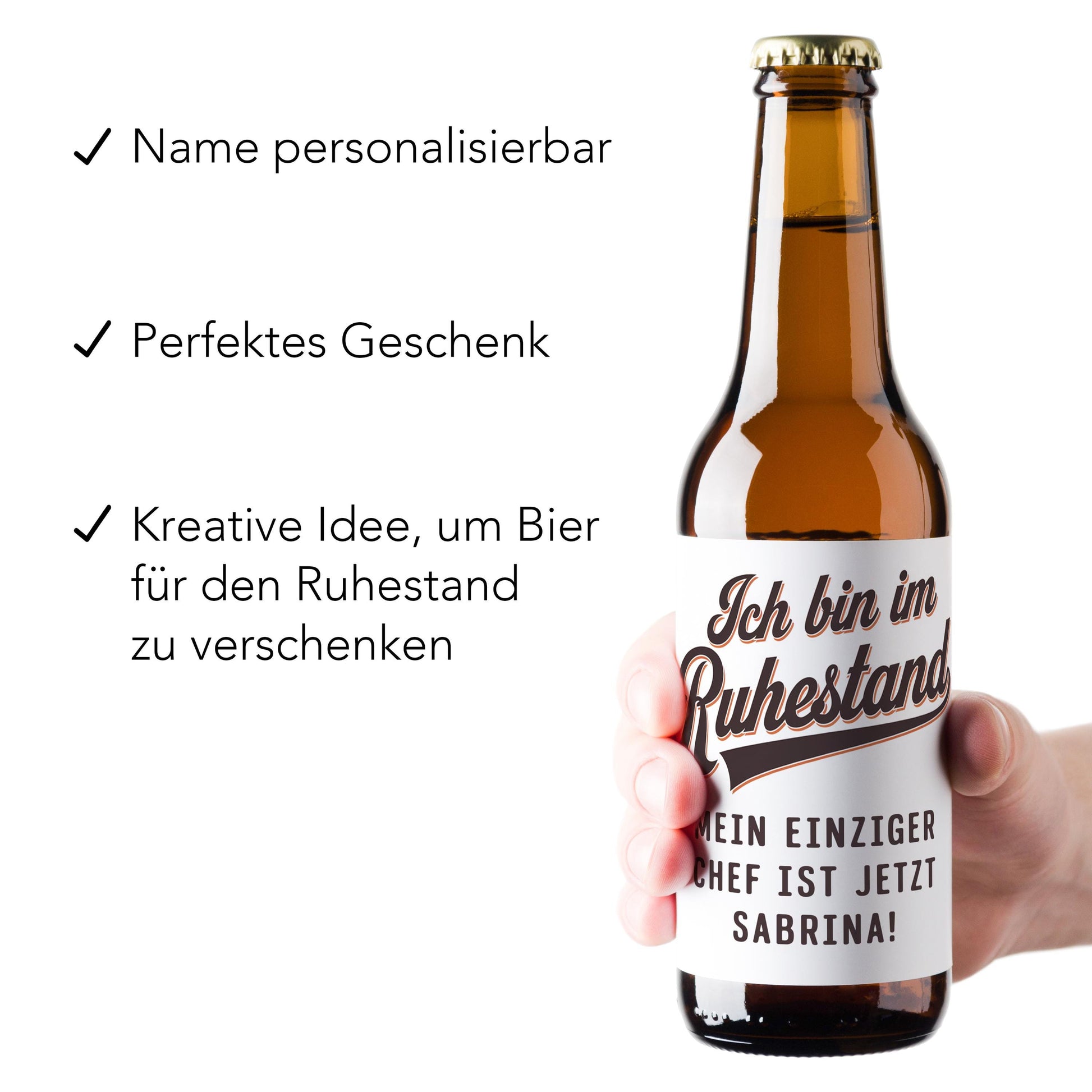 Rente Geschenk Mann Bieretiketten personalisiert Flaschenetikett Bier Rentner Ruhestand selbstklebende Etiketten 2 Stück | 9x9 cm