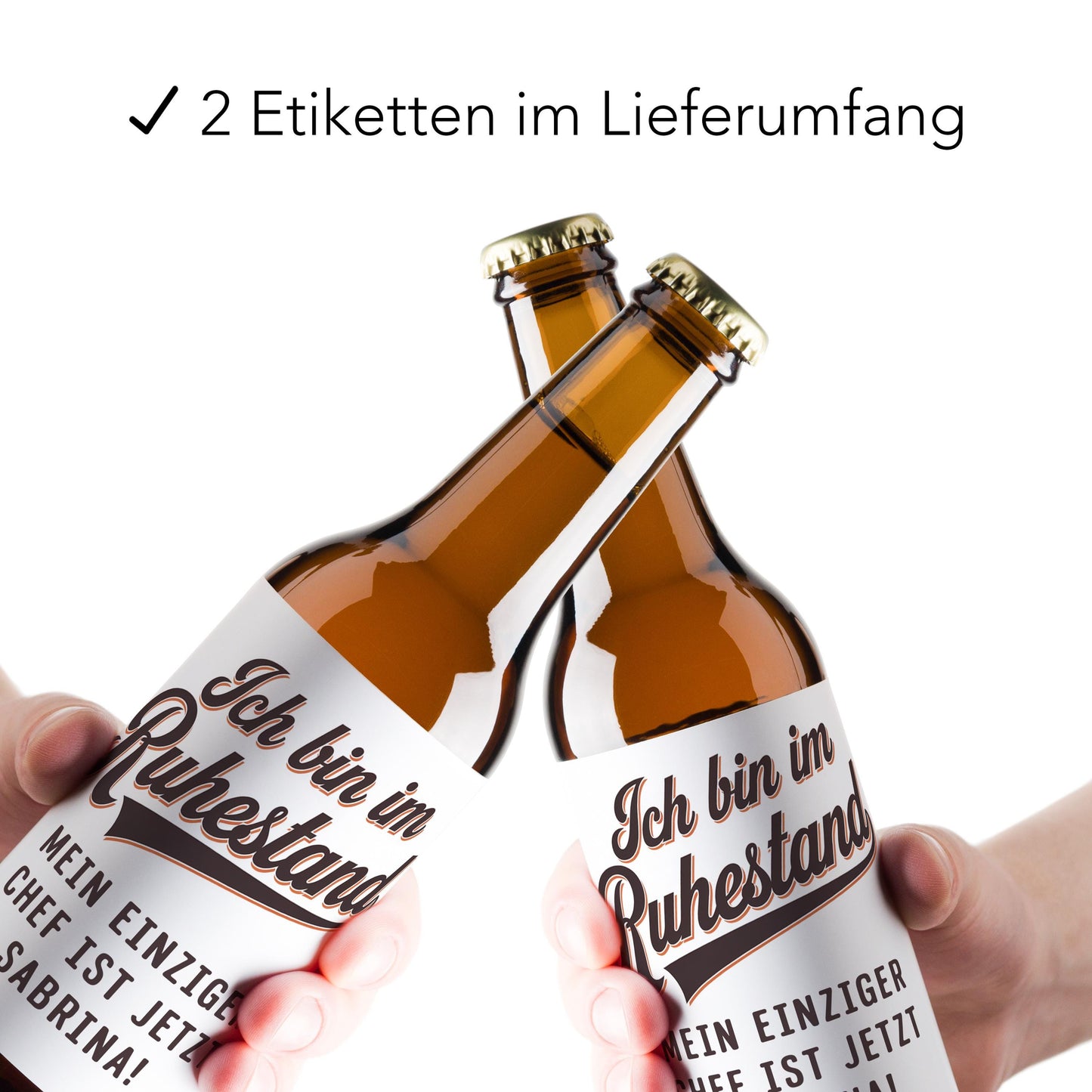 Rente Geschenk Mann Bieretiketten personalisiert Flaschenetikett Bier Rentner Ruhestand selbstklebende Etiketten 2 Stück | 9x9 cm