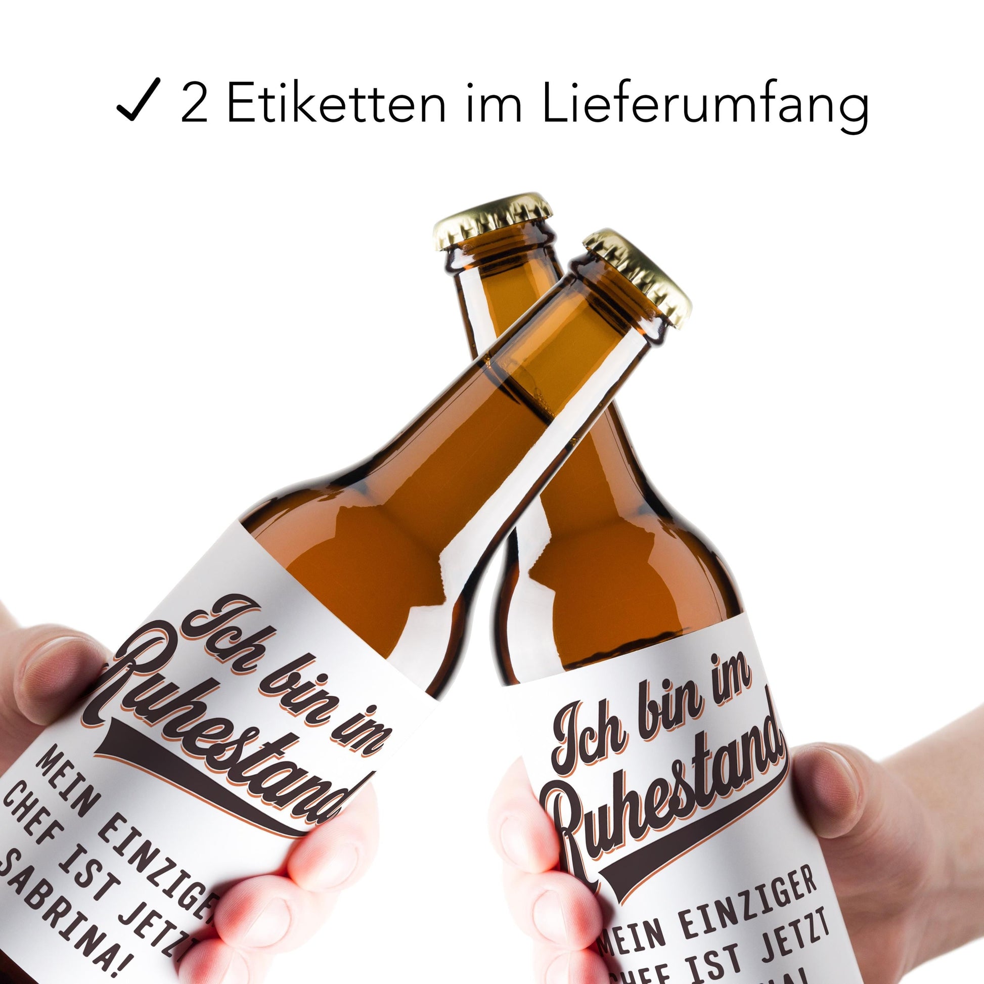 Rente Geschenk Mann Bieretiketten personalisiert Flaschenetikett Bier Rentner Ruhestand selbstklebende Etiketten 2 Stück | 9x9 cm