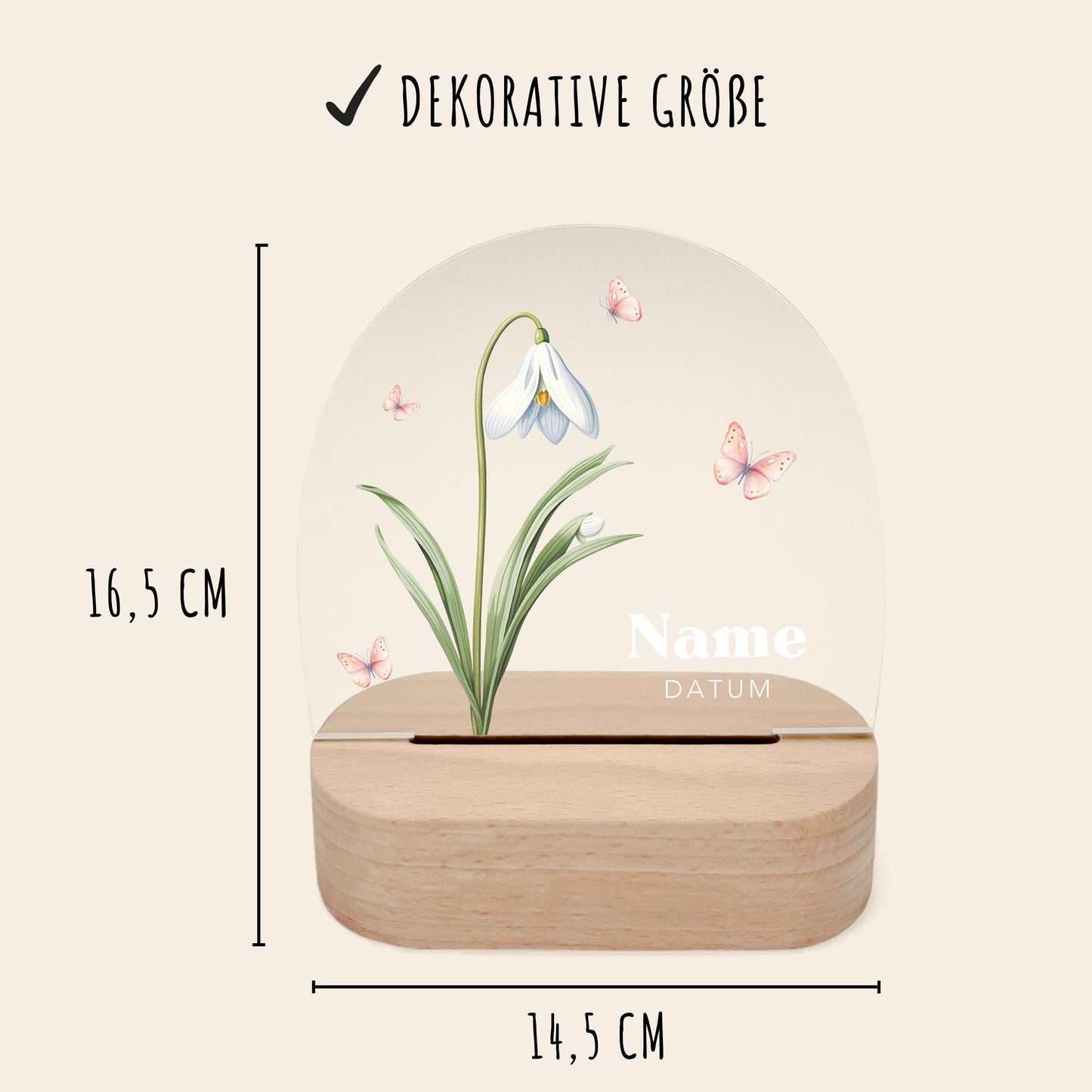 Geburtsgeschenk Mädchen Nachtlicht Baby personalisiert Monatsblume Geschenk zur Geburt Nachtlampe inkl. Holzfuß & Netzteil | Januar