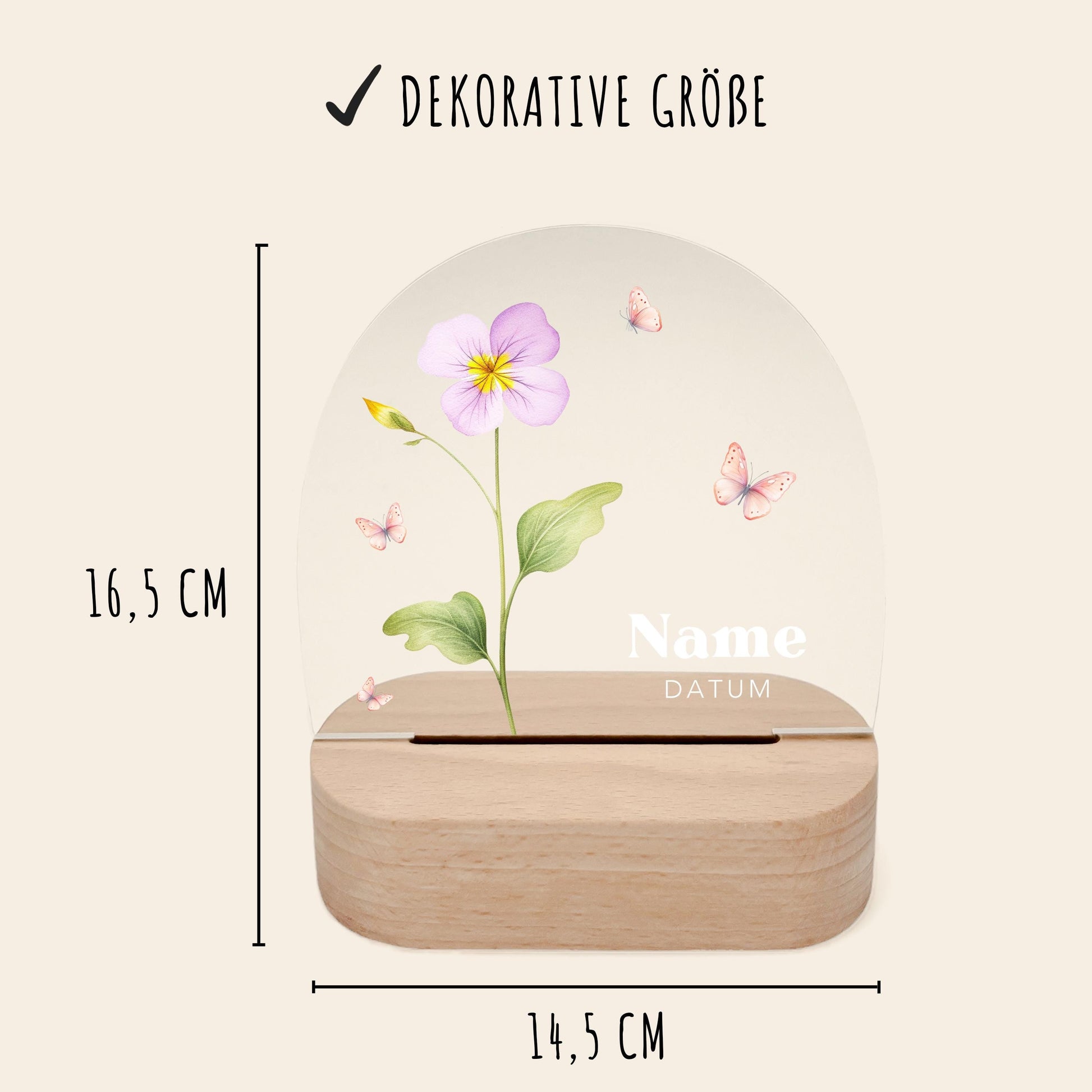 Geburtsgeschenk Mädchen Nachtlicht Baby personalisiert Monatsblume Geschenk zur Geburt Nachtlampe inkl. Holzfuß & Netzteil | Februar