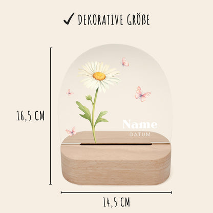 Geburtsgeschenk Mädchen Nachtlicht Baby personalisiert Monatsblume Geschenk zur Geburt Nachtlampe inkl. Holzfuß & Netzteil | April