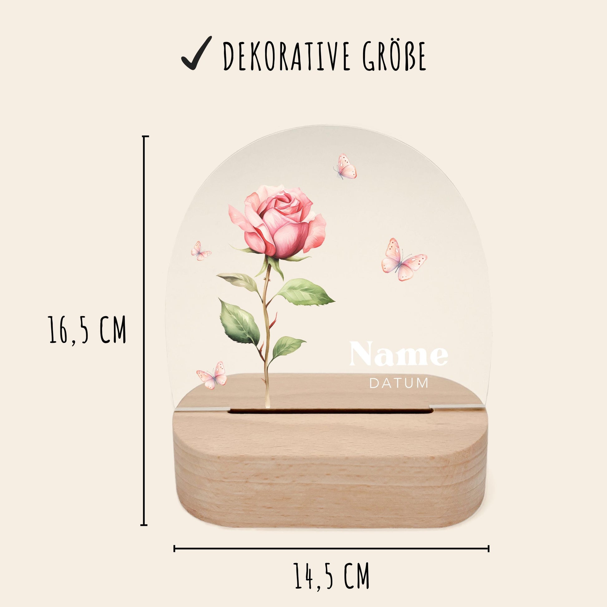 Geburtsgeschenk Mädchen Nachtlicht Baby personalisiert Monatsblume Geschenk zur Geburt Nachtlampe inkl. Holzfuß & Netzteil | Juni