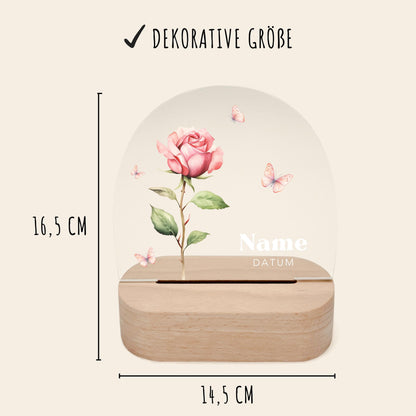 Geburtsgeschenk Mädchen Nachtlicht Baby personalisiert Monatsblume Geschenk zur Geburt Nachtlampe inkl. Holzfuß & Netzteil | Juni