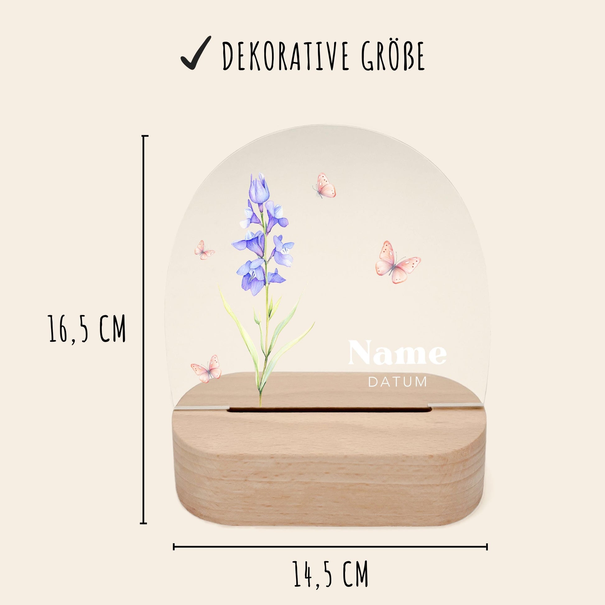 Geburtsgeschenk Mädchen Nachtlicht Baby personalisiert Monatsblume Geschenk zur Geburt Nachtlampe inkl. Holzfuß & Netzteil | Juli