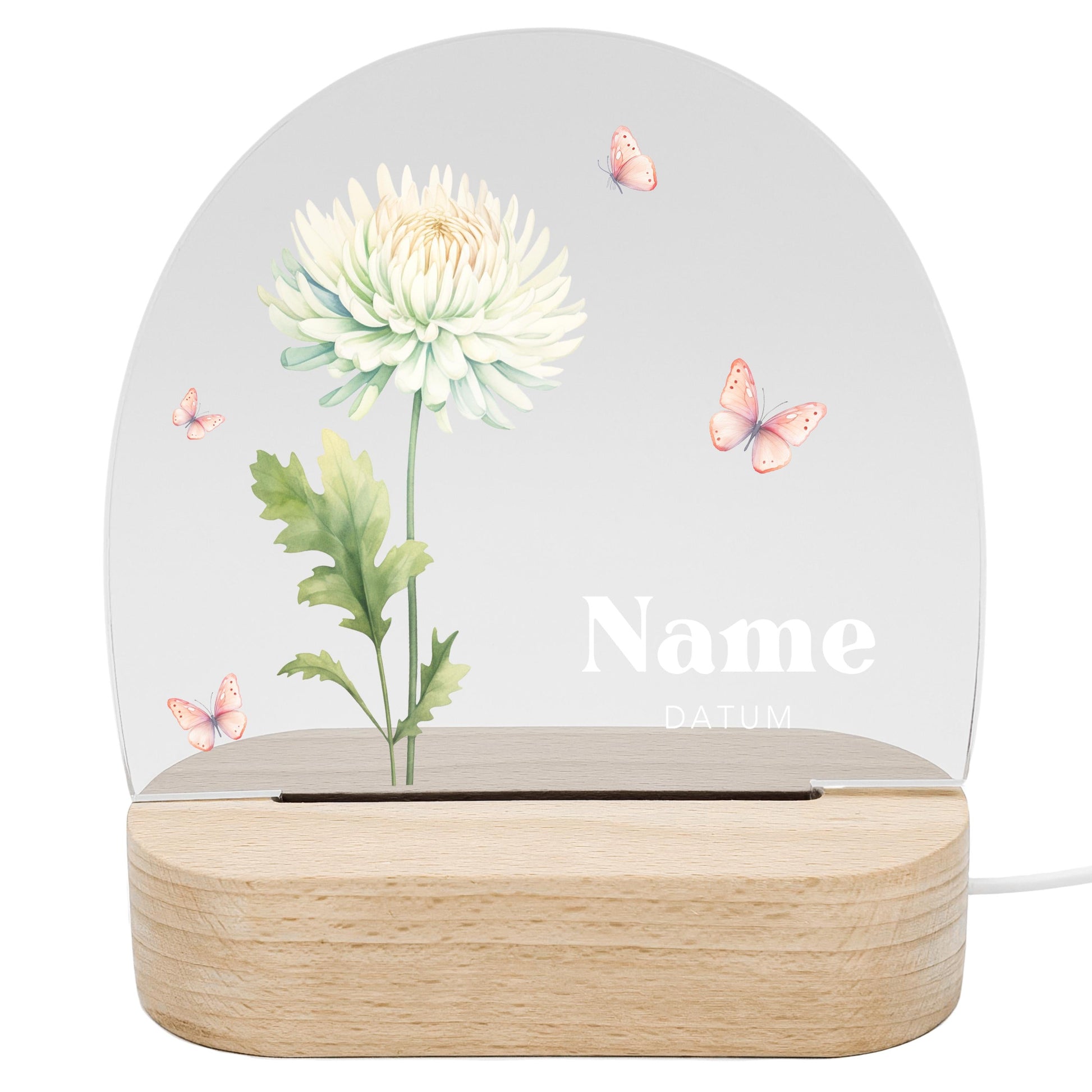 Geburtsgeschenk Mädchen Nachtlicht Baby personalisiert Monatsblume Geschenk zur Geburt Nachtlampe inkl. Holzfuß & Netzteil | November