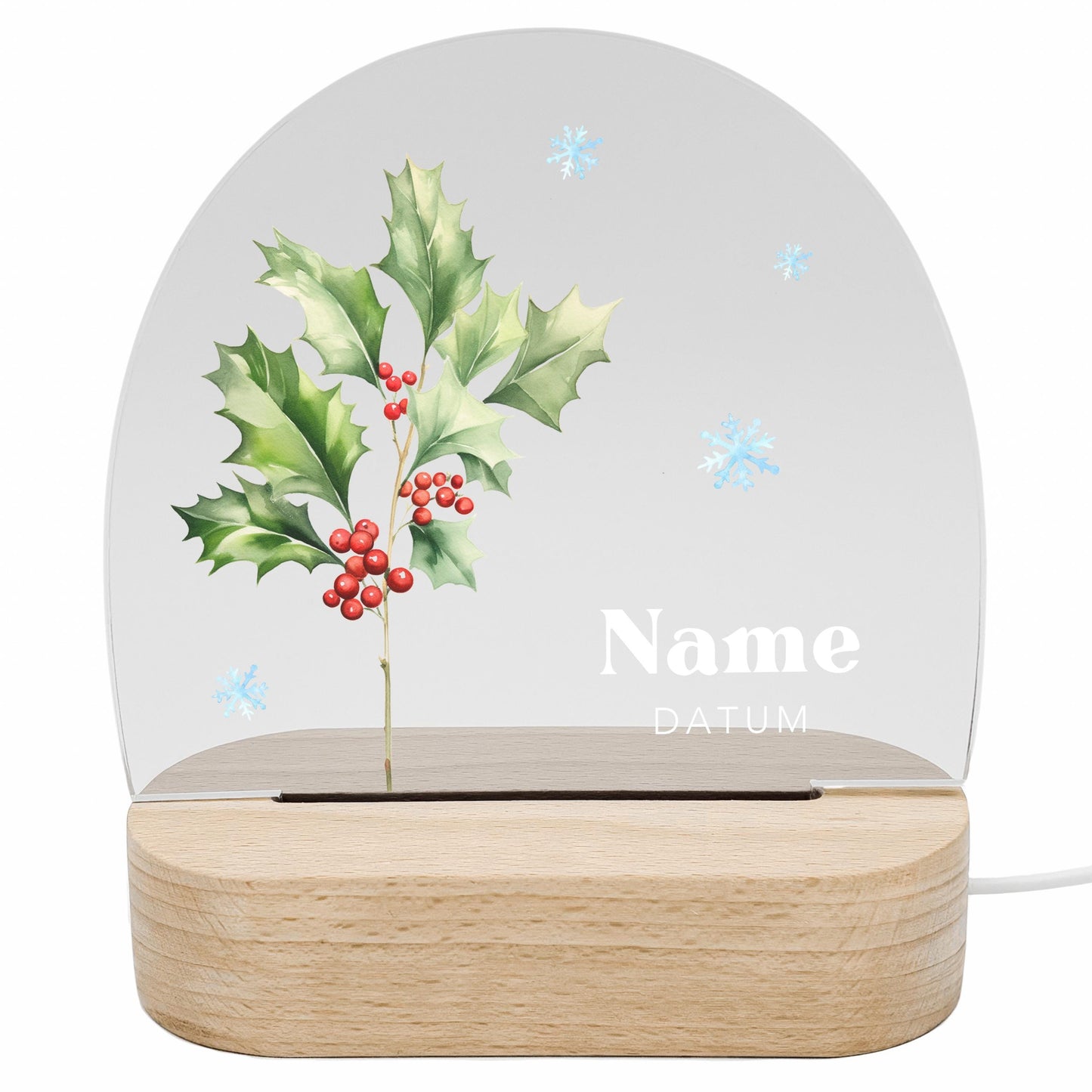 Geburtsgeschenk Mädchen Nachtlicht Baby personalisiert Monatsblume Geschenk zur Geburt Nachtlampe inkl. Holzfuß & Netzteil | Dezember