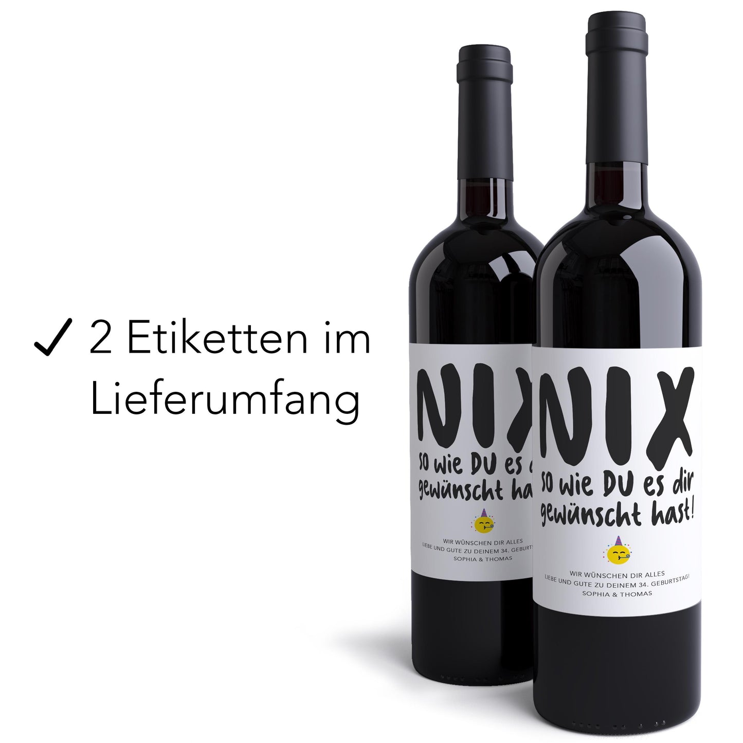 Nix Geldgeschenk Geburtstag personalisierte Wein Flaschenetiketten Nichts Geburtstagsgeschenk Etiketten selbstklebend 2 Stk. | 10x12 cm