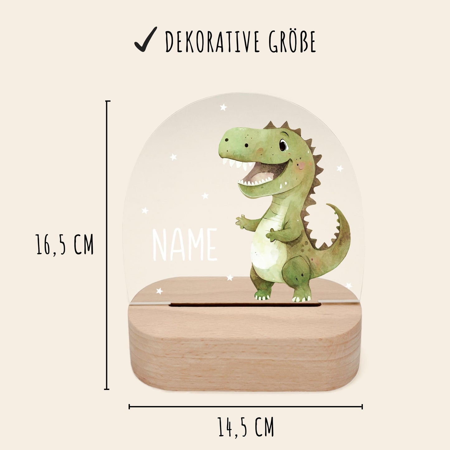 Nachtlicht Dino personalisiert für Kinder & Baby Babyzimmer Kinderzimmer Dinosaurier Geschenk Nachtlampe Jungen Inkl. Holzfuß und Netzteil