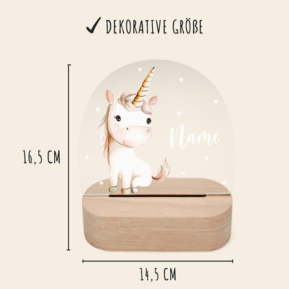 Nachtlicht Einhorn personalisiert für Kinder & Baby Mädchen Geschenk Einhorn Deko Nachtlampe inkl. Holzfuß und Netzteil